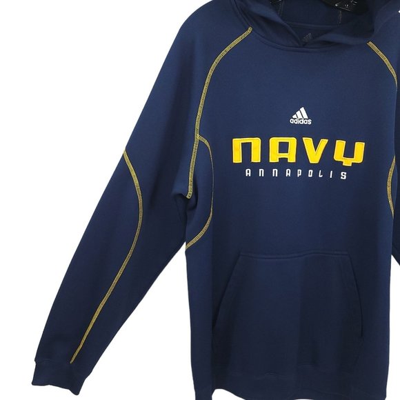 Adidas Navy Annapolis Hoodie Pullover Sweatshirt Men M Blue Gold Long Sleeve - Picture 6 of 14